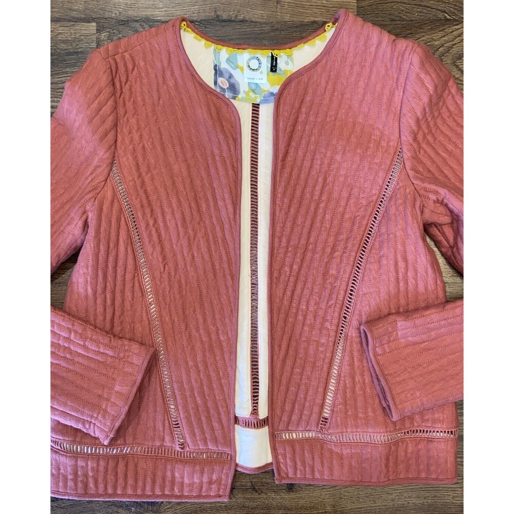 Anthropologie Akemi + Kin XS Rust Brown Quilted 100% Cotton Open Cardigan Jacket - Picture 2 of 6